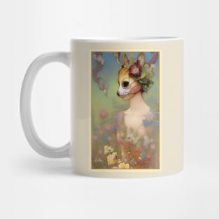 Pretty stunning Art Deco style painting of flowers roses and a girl wearing a fox mask Mug
